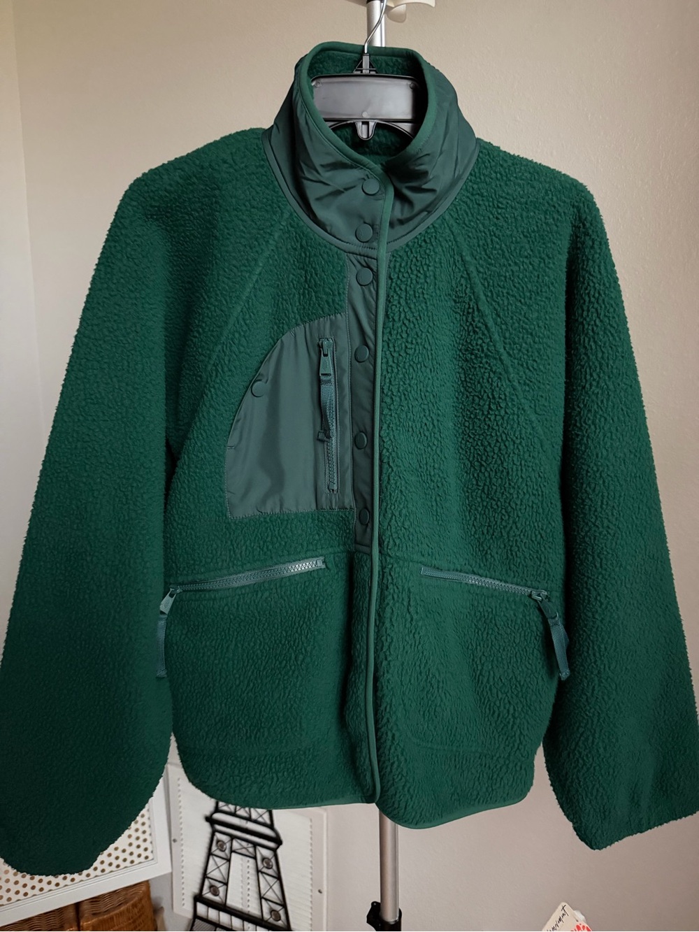 NWT FREE PEOPLE  Hit The Slopes Fleece Jacket - Evergreen Sz M - Picture 8 of 15